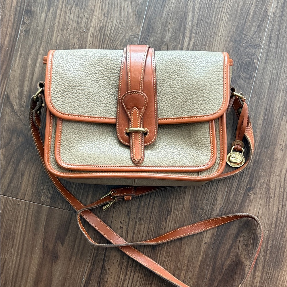 Dooney & Bourke Beige Pebbled Crossbody with Brown Trim